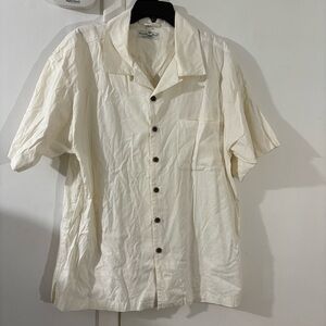 South Bay Outfitters Mens XL Button Up Short Sleeve Shirt Ivory Tropical Coastal